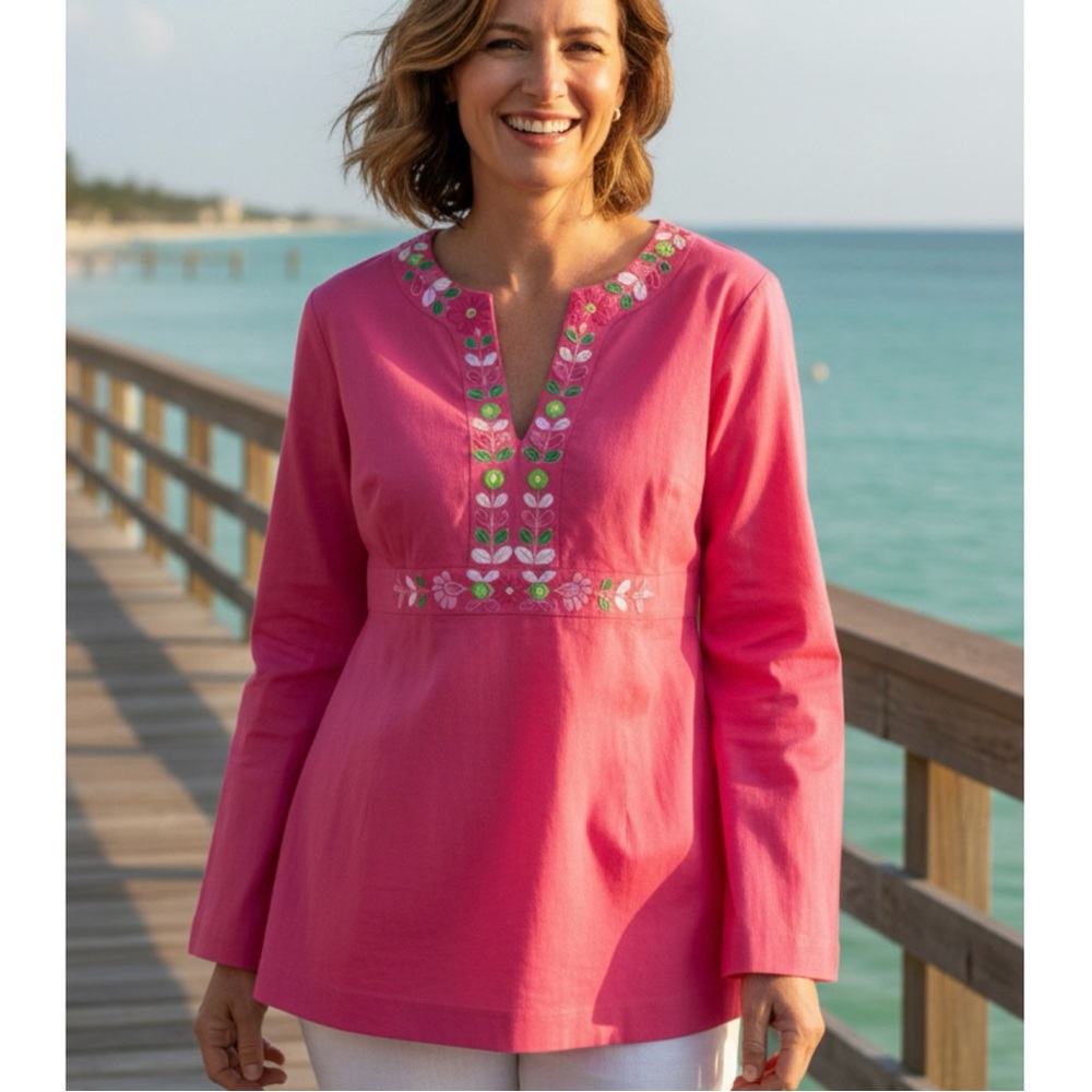 Lilly Pulitzer Hot Pink Floral Embroidered Top